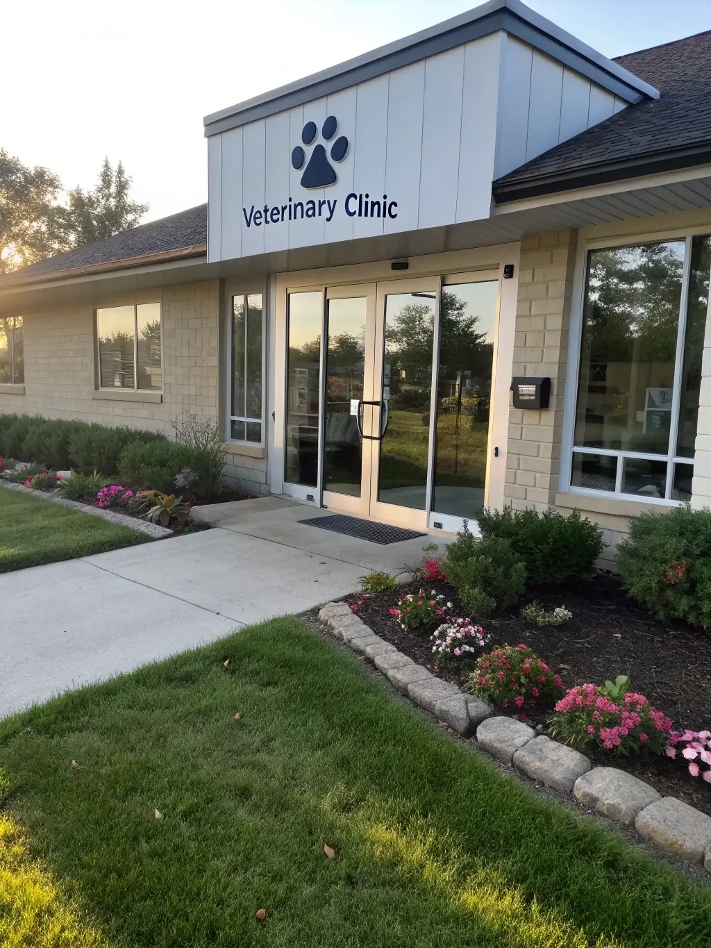 A high-resolution image of a veterinary practice being professionally appraised, with a focus on the exterior and surrounding landscape, symbolizing accurate valuation services.